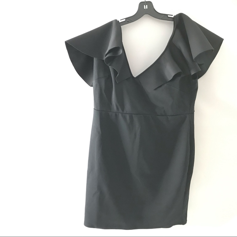 True Violet Women Size 20 Bow Detail Mini Dress Black Ruffled Stretch Solid New